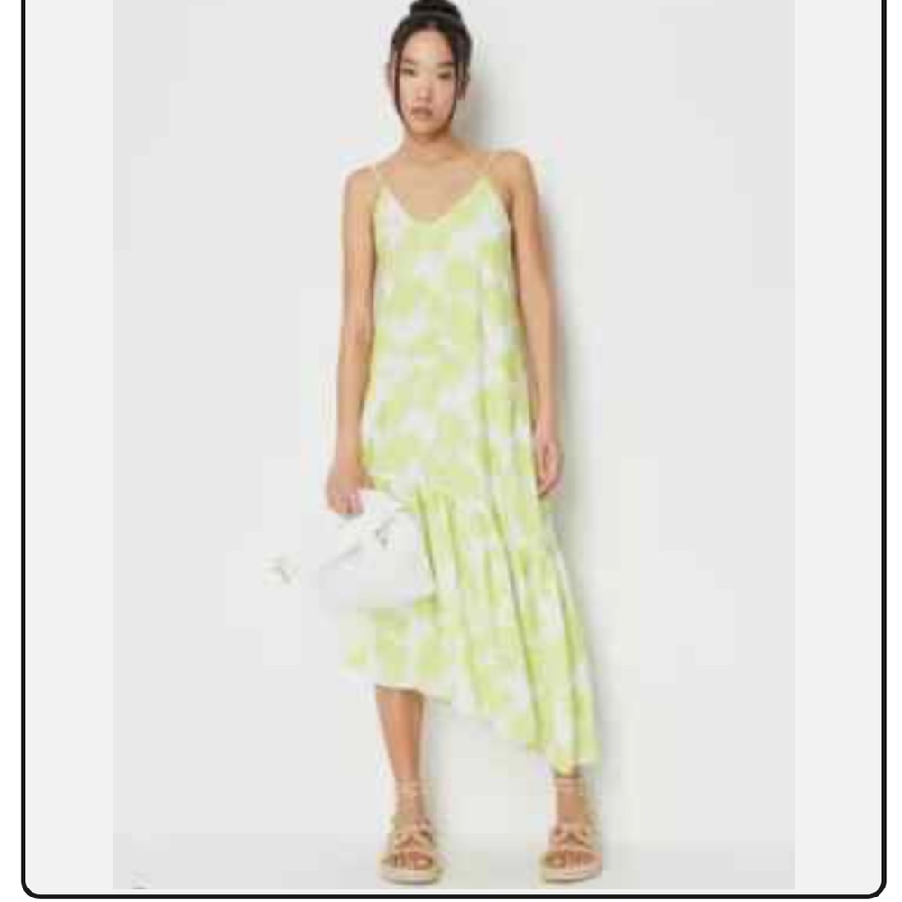Giorgio Armani Lime Green and White Printed Slip Dress
